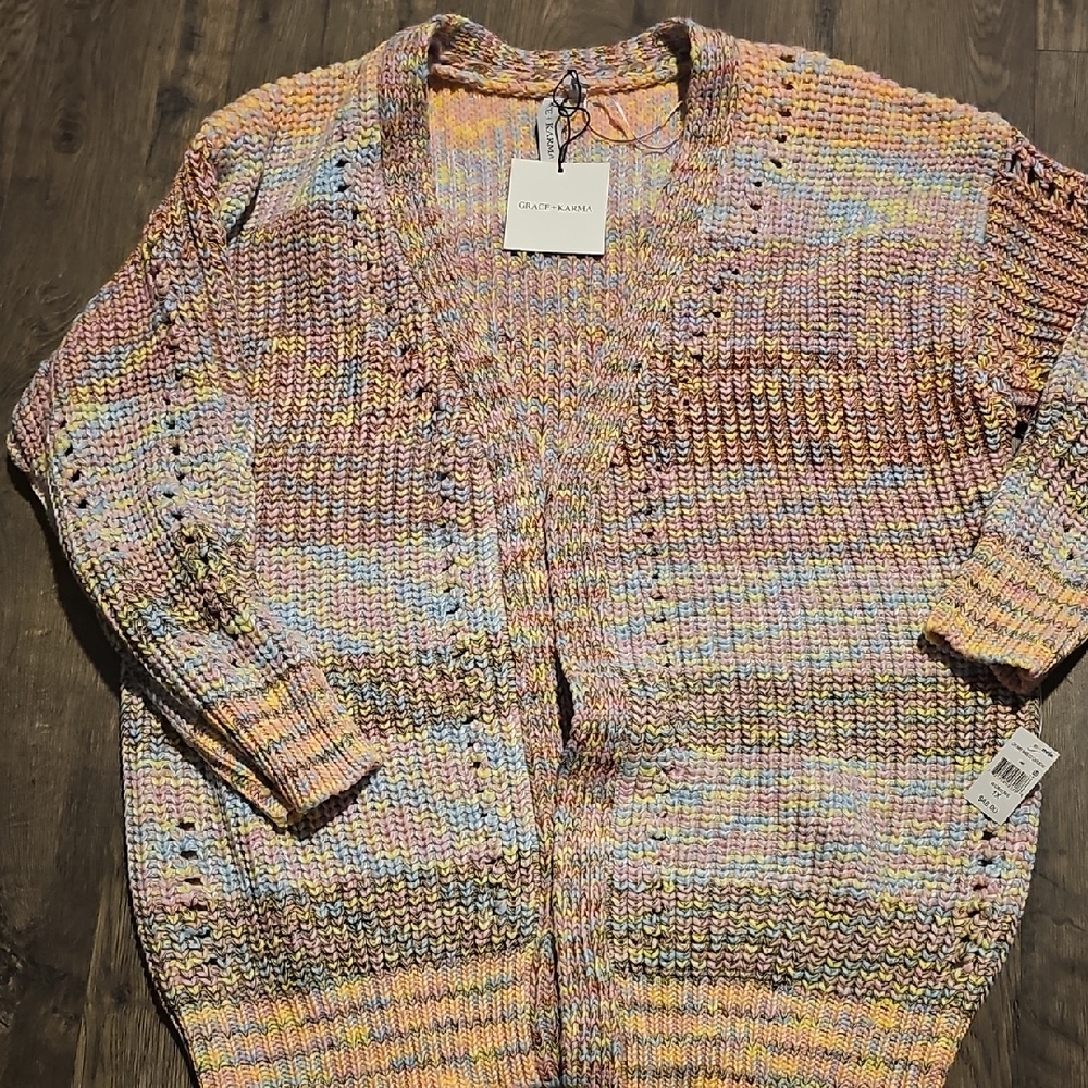 NWT Grace + Karma Cardigan Pastel Heavy Sweater 1X Knit Cable Warm Women
